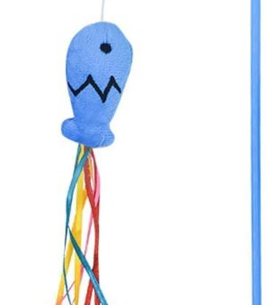 Blue Cat Wand Kitten Teaser Stick Portable Cat Teaser Fish Design Safe Colorful Balls Cats