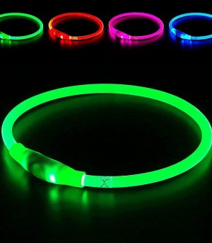Led Dog Collar,  USB Rechargeable Flash Dog Necklace Light, Pet Safety Collar Makes Your Beloved Dogs Be Seen at Night for Small Medium Large Dogs