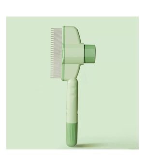 Pet Hair Removal Comb, Flea Brush with Release Button for Cat Dog, De-Shedding Cat/Dog Hair Comb, With Long & Short Stainless Steel Metal Teeth for Shedding(Green)