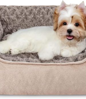 Rectangle Dog Bed for Large Medium Small Dogs Machine Washable Sleeping Sofa Non-Slip Bottom Breathable Soft Puppy Bed Durable Orthopedic Calming Pet Cuddler, Multiple Size, Beige