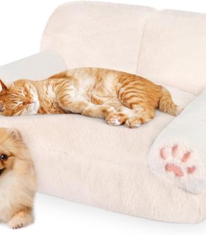 Pet Couch Bed for Cat & Dog, Fluffy Cat Beds for Indoor Scratching Lounge with Removable Washable Cover, Non-Slip Bottom & Soft Surface, Design for Small Dogs & Cats Up to 25 lbs
