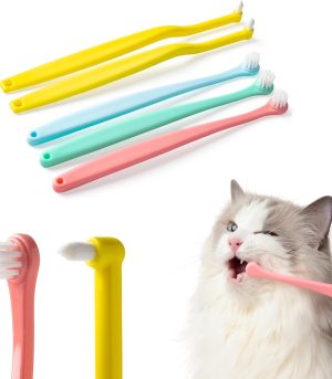 Small Dog & Cat Toothbrush Micro Head, Cat Dental Care, Pets Toothbrush, Oral Hygiene, Easy to Handle, Deep Clean, Soft Bristles, Multi-Angle, Round&Pointed Toothbrush, 5 PCS