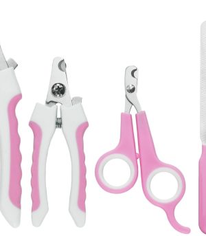 5Pcs Dogs and Cats Grooming Nail Clippers Kit Pet Claws Nail Clipper Trimmers, with Protective Guard Lock to Avoid Over Cutting, Professional Trimmers for Large and Small Cat and Dog Animal. (Pink)