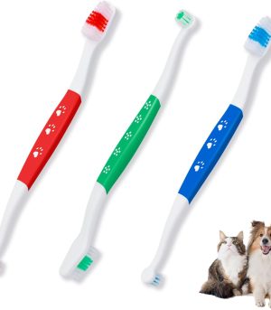 Dog Toothbrushes Set of 3, Dual Head Tooth Brush with Soft bristles, Non Slip Grip, Suitable for Large/Medium Dogs and Cats, Big Pets Toothbrush Clean Teeth & Dental Care (3 Color)