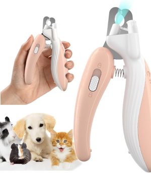 Cat Dog Pet Nail Clippers with Light, Llluminates Cat Dog Nails or Bloodline,Safety Pet Nail Clipper for Dogs, Cats, Rabbits Sharp No Nail Splitting (Pink)