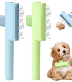Pet Hair Removal Comb Flea Comb,New One-Click Self-Cleaning Pet Removal Combs for Short&Long Hair(Blue+Green）