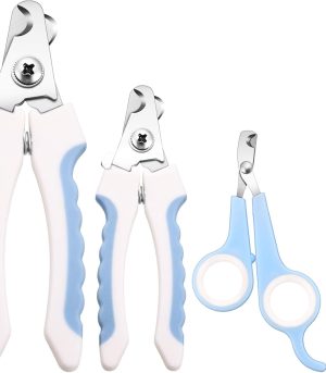 4 Pieces Dog Nail Clippers Kit Dog Cat Pets Nail Clippers and Trimmers with Safety Guard to Avoid Over Cutting for Large Small Animals Pet Grooming (Blue and White)