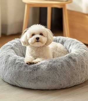 Dog & Cat Bed, Calming Anti-Anxiety Pet Bed for Small Dogs, Fluffy Donut Cushion for Small and Medium Pets (20")