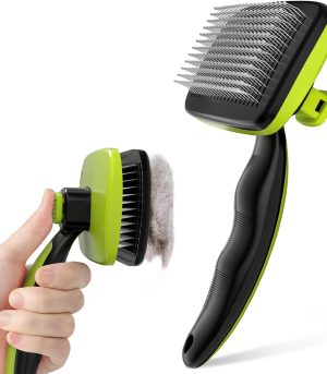 Self-Cleaning Slicker Brush for Dogs, Cats, Lightweight Dog Brush for Shedding Massaging Grooming, Cat Brush Gently Removes Loose Fur Undercoat for Small Dogs Cats Rabbits of All Hair Types