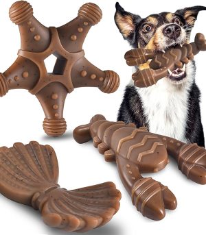 Dog Toys for Aggressive Chewers, Indestructible Toys for Large Dogs, Dog Chew Toys for Large Medium Small Breed, 3 Pack Super Chewer Toys with Tough Nylon, Gift for Dogs
