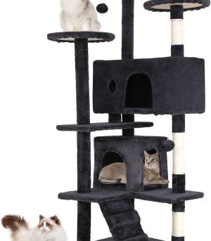 54in Cat Tree Tower for Indoor Cats,Multi-Level Furniture Activity Center with Scratching Posts Stand House Condo Funny Toys Kittens Pet Play House,Dark Gray