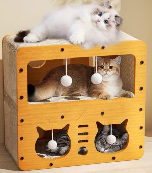 Cat Scratcher Cardboard House, 2 Floor Kitty Scratching Pad Lounger Bed, Kitten Small Animals Play, Rest, Sleep,Scratch Post Box,Durable Board Entertain Feline Friends Prevent Furniture Damage