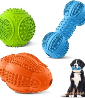 Dog Chew Toys 3 Pack for Aggressive Chewers, Multifunctional Teeth Cleaning and Gum Massage, Tough Toys with Natural Rubber for Large and Medium Dog