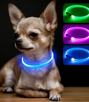 Light Up Dog Collar, High Visibility LED Dog Collar Rechargeable- Rainproof TPU Cuttable Glowing Pet Collar for Small Dogs & Cats - Puppy Safety Lights for Night Walking (XS- Blue 40cm)