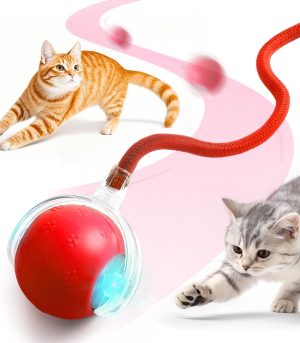 Interactive Cat Toy Ball 2.0, Upgraded Interactive Electric Rolling Ball with Teasing Tail, Moving Cat Toy for Bored Indoor Adult Cats with 3 Modes (Red)