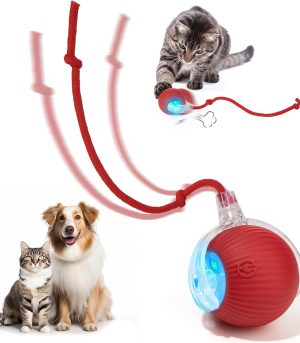 Interactive Dog & Cat Electric Active Toys, Smart Rolling Ball for Dogs & Cats, 360° Smart Automatic Rolling Pet Ball, Fast Moving Toy for Bored Indoor Kitty, Rechargeable(Red)