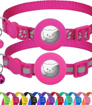 Reflective  Cat Collar, , 2 Pack Lightweight  Holder Pet Collars with Bell, Adjustable 7.5-12.5 Inch for Girl Boy Cats Kitten Puppy, Hotpink