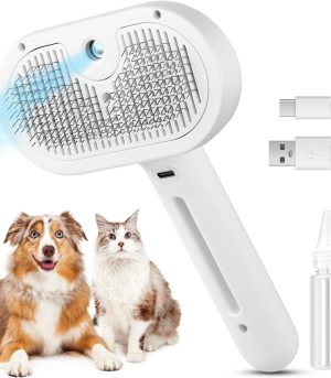 3 in 1 Cat Steam Brush, Pet Spray Hair Removal Comb for Shedding & Grooming, Water Brush for Cats Dogs Small Animals Long Short Haired with One-Click Release Button(White)