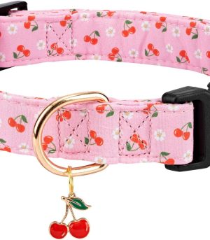 Personalized Dog Collars,Adjustable Puppy Collars with Safety Buckle for Small Medium Large Dogs,Cute and Unique Pink Cherry Pattern Pet Collar for Boy Girl Dogs. (Pink Cherry, Medium)