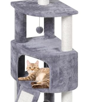 45in Cat Tree Tower with Big Condo for Indoor Cats,Cat Tower Activity Center Cat Furniture with Scratching Post and Hanging Bed,Grey